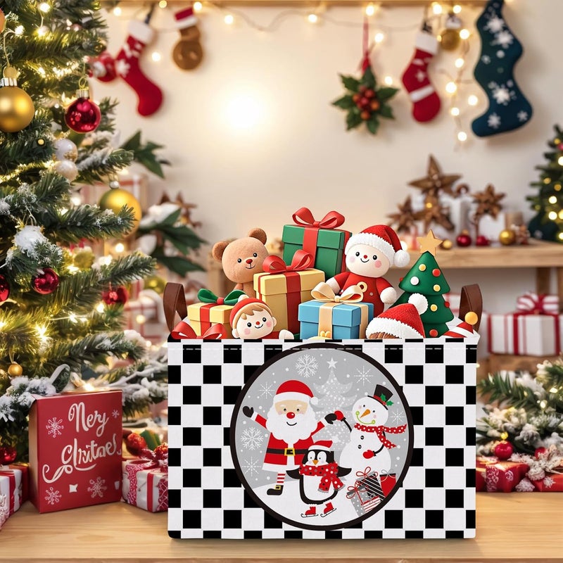 SETAMA Empty Large Christmas Basket for Gifts Women Collapsible Storage Bin Kids Toy Box Holiday Décor (Checkered Santa Claus Snowman) - Image 4
